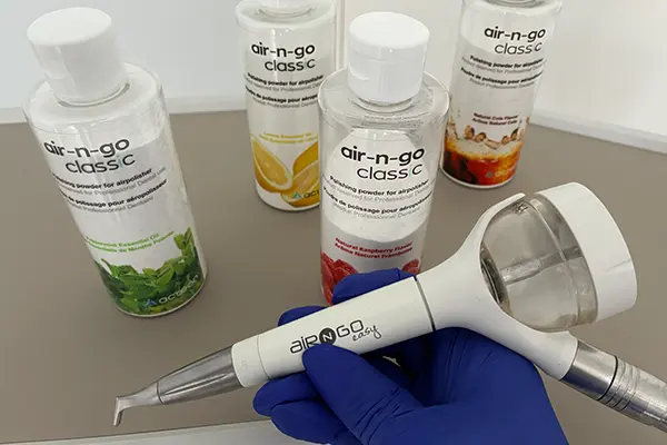 air polishing hand piece and powders for airflow hygiene cleaning